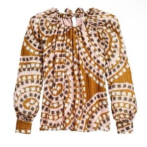 Marie Oliver Jenna Top Oversized Small Silk Blend Brown Pink